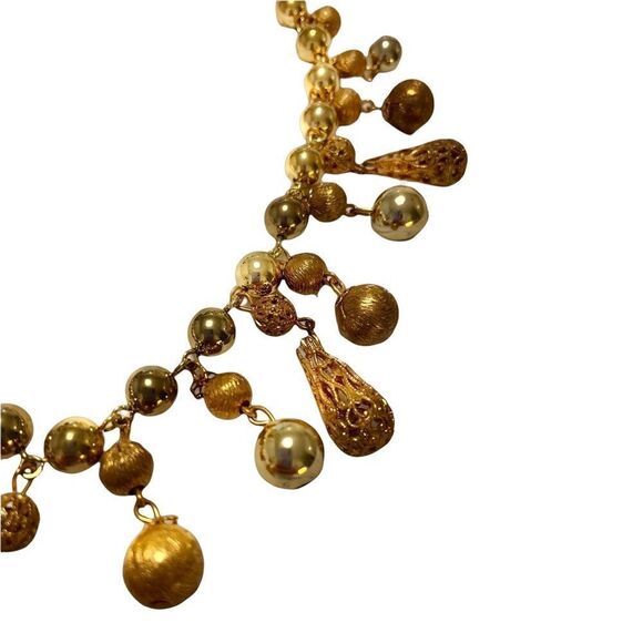 Vintage 50s Lisner Gold Tone Etruscan Revival Dangling Filgree Choker Necklace - Picture 8 of 11